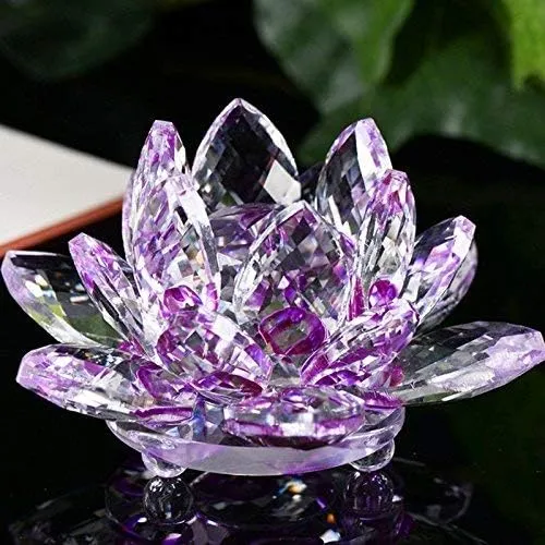 4" Purple Crystal Lotus Flower – Glass Home Decor for Feng Shui with Clear Reflection & Gift Box