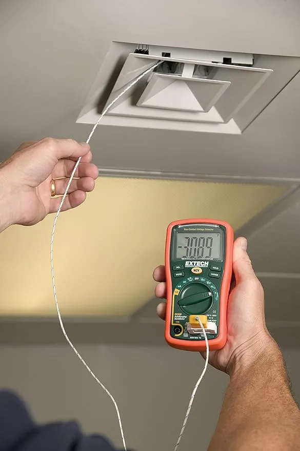 Extech EX330 Autoranging Mini Multimeter with NCV and Type K Temperature, orange and green
