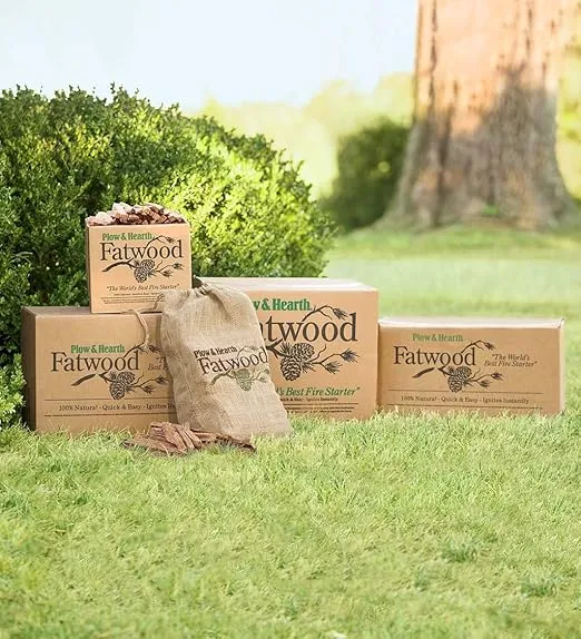 Plow & Hearth Boxed Fatwood Fire Starter All Natural Organic Resin Rich Eco Friendly Kindling Sticks for Wood Stoves Fireplaces Campfires Fire Pits Burns Quickly and Easily Safe Non Toxic (40 LB)