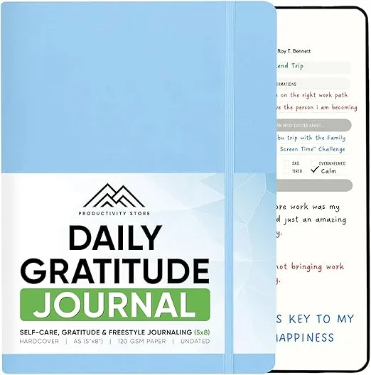 Journal For Men & Women - Gratitude Journal, Mental Health & Self Care Journal For Women & Men - A5 - Blue - Productivity Store