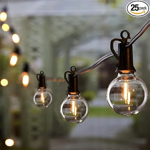 Brightown Outdoor String Lights - Connectable Dimmable LED Patio String Lights with G40 Globe Plastic Bulbs, All Weatherproof Hanging Lights for Outside Backyard Porch (50 ft - 25 LED Bulbs)