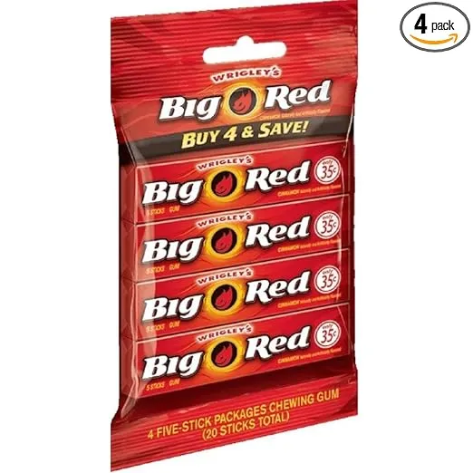 Wrigley's Big Red Gum - Bag of 4 Packs (5 Sticks Each Pack)