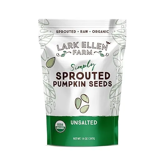 Lark Ellen Farm Sprouted Organic Pumpkin Seeds, Unsalted Raw Pumpkin Seeds Organic, Pepitas, Vegan, Non GMO, Gluten Free, Paleo, and Keto Friendly (14 oz, 1 Pack)