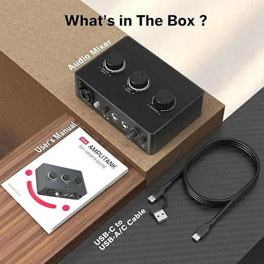 FIFINE PC Audio Mixer for Recording Music, USB Interface for Streaming and Podcasting with XLR, Monitor, 48V Phantom Power, Gain Knob, for Instrument Guitar/Video Content Creation/Vocal-Ampli 1