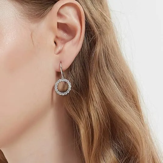BERRICLE Sterling Silver Open Circle Cubic Zirconia CZ Fish Hook Dangle Drop Earrings for Women, Rhodium Plated