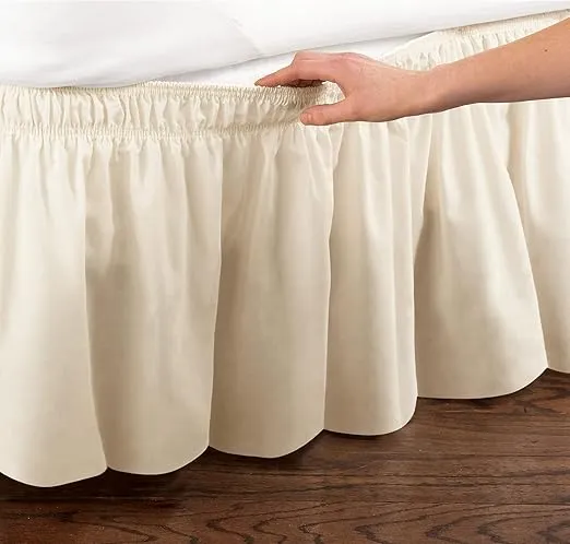Collections Etc Wrap Around Bed Skirt, Easy Fit Elastic Dust Ruffle, Ivory/Yellow, Queen/King