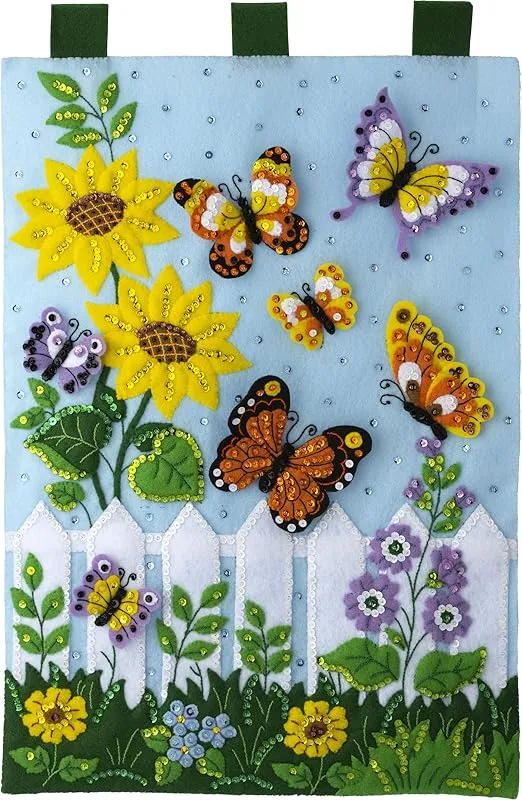 Bucilla Felt Applique Wall Hanging Kit, Butterfly Garden, Perfect for DIY Arts and Crafts, 89470E