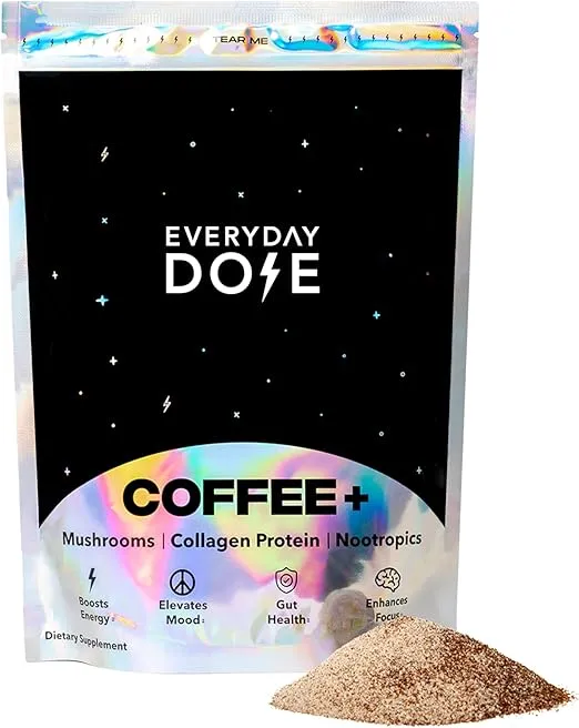 The Mushroom Coffee by Everyday Dose Premium Coffee Extract with Grass-Fed Collagen, Chaga, Lions Mane & L-Theanine for better Focus, Energy, Digestion and Immunity 30 Servings of Mushroom Coffee