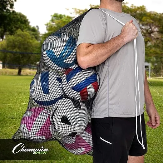 Champion Sports Mesh Sports Equipment Bag, Multipurpose, Nylon Drawstring Bag with Lock and ID Tag for Balls, Beach, Laundry - Multiple Styles