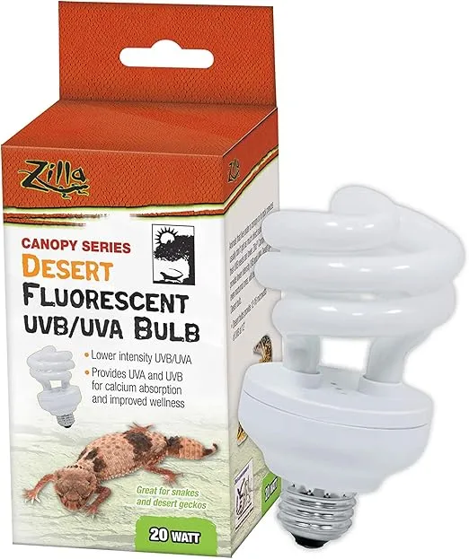 Zilla Canopy Series Fluorescent UVB/UVA Bulbs Desert 20 W, 3.875 IN, White