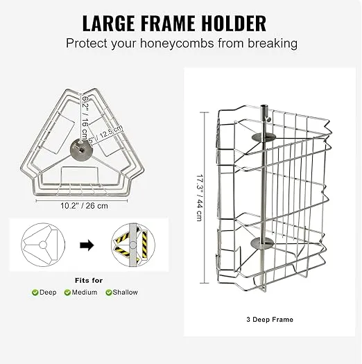 VEVOR 3 Frame Honey Extractor, Stainless Steel Manual Beekeeping Extraction, Honeycomb Drum Spinner with Transparent Lid, Apiary Centrifuge Equipment with Height Adjustable Stand