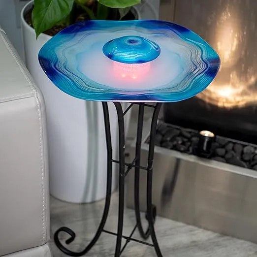 XBrand Floor Mist Fountain with 12 Color Changing LED lights and Inline Control, 27 inch Tall, Glass and Metal, Blue, Mist Water Fountain, Indoor Floor Water Fountain, Aromatherapy Mist Fountain