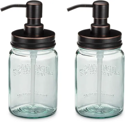 Jarmazing Products Vintage Blue Glass Mason Jar Soap and Lotion Dispenser - Two-Pack - Oil-Rubbed Bronze