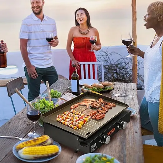 VEVOR Propane Griddle 2 Burner, 22.4" Heavy Duty Manual Flat Top Griddle, Countertop Gas Grill with Non-Stick Cooking Plate, Steel Natural Gas Griddle, Burner Restaurant Portable Grill, 13,000 BTU