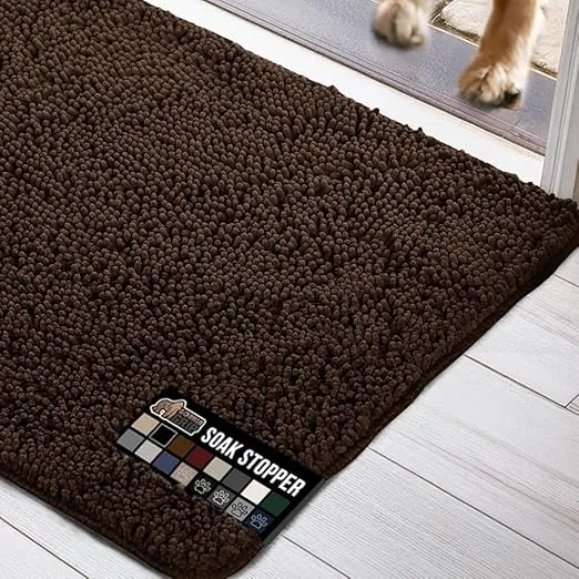 Gorilla Grip Ultra Absorbent Grippy Doormat for Muddy Dog Paws, Machine Washable Soak Stopper Rugs Cleaner Floors, Bed Mat for Dirty Dogs, Indoor Entrance Door Rug Pet Bed Mats 24x17 Brown