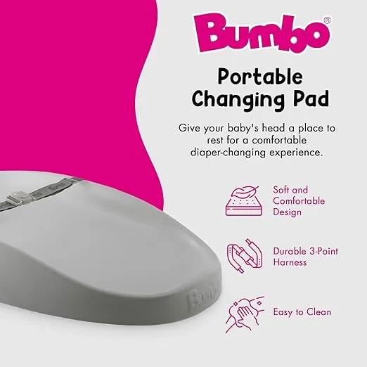 Bumbo Baby Infant Soft Contoured Foam Comfortable Easy to Clean Portable Changing Pad with Restraining Belt for On The Go Diaper Changing, Gray