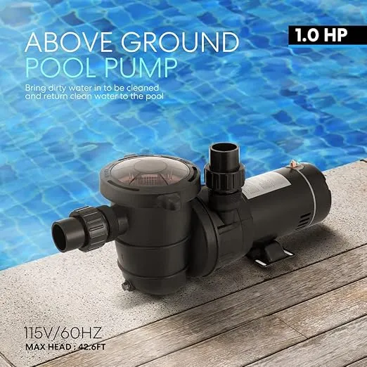 VIVOHOME 1.0 HP 5280 GPH Powerful Above Ground Swimming Pool Pump with Strainer Basket 115V