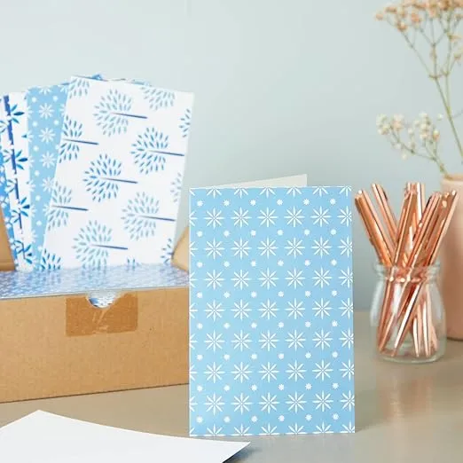 Best Paper Greetings 48 Pack Blue Stationery Notecards and Envelopes Set, 4x6-Inch All Occasion Thank You Notes for Birthdays, Business, 6 Floral Designs (Blank Inside)
