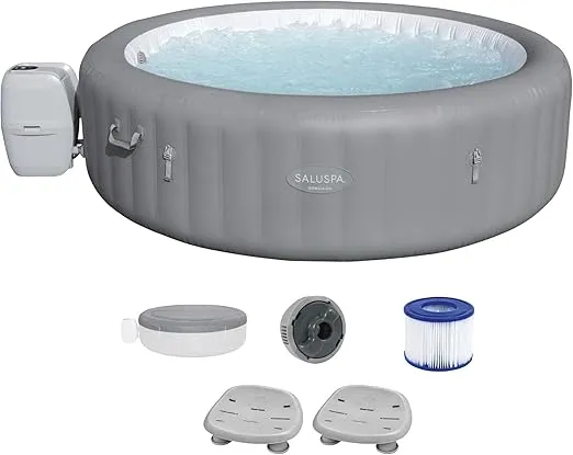 Bestway SaluSpa Grenada AirJet Inflatable Hot Tub with 190 Soothing Jets and Underwater Non Slip Pool and Spa Seat with Adjustable Legs, Gray (2 Pack)
