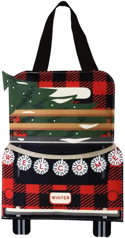 Red Checkered Truck Burlap Christmas Door Hanger Weclome 13" x 20" Briarwood Lane