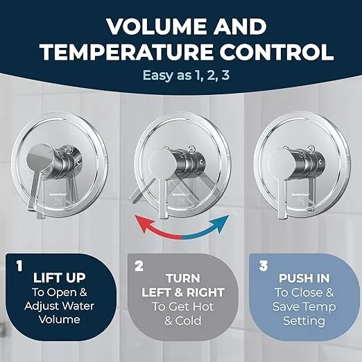 HammerHead Showers® ALL METAL Single-Handle Shower Valve and Trim Kit Chrome – Volume and Temperature Control - Rough-In Shower Trim Kit with Valve - Pressure Balance Shower Valve Included