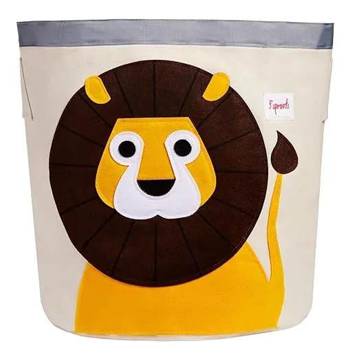 3 Sprouts Large Toy Storage Basket - Durable Kids & Baby Toy Bin with Handles for Toy Basket Storage, Round Hamper for Laundry in Nursery & Playroom, Lion