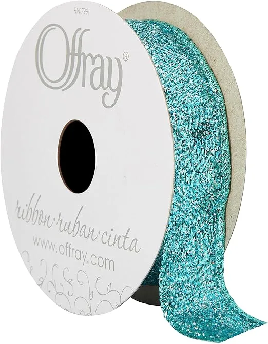 Offray 251261 7/8" Wide Metallic Craft and Decorative Ribbon, 9-Foot Spool, Glitter Aqua Blue