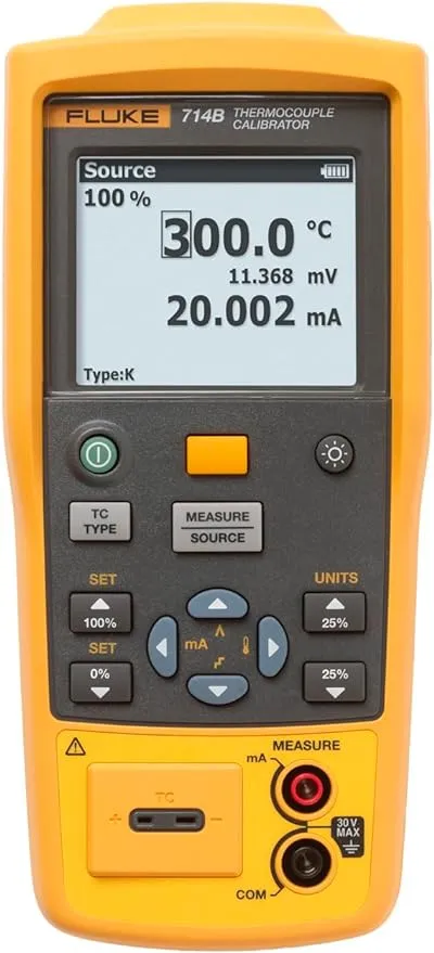 Fluke 714B Thermocouple Calibrator, Yellow/Brown/Black/Red