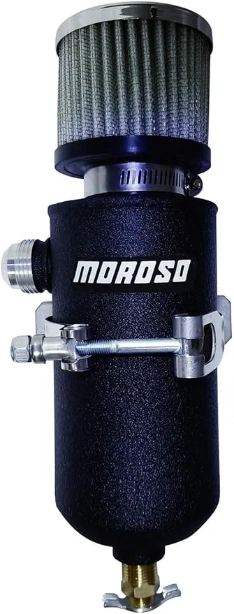 Moroso 85751 Breather Tank Catch Can, #12 Male, Black Powder Coat