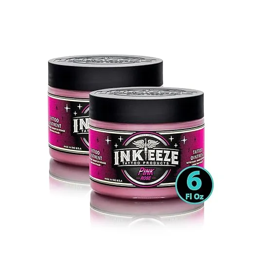 INK-EEZE Pink Tattoo Ointment Bundle 2-Pack, For Artists and Aftercare, Cruelty Free, Vegan, Made in USA, 2-Pack 6oz Jars