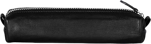 Leather Zippered Fountain Ballpoint Rollerball Pens and Pencils Case Holder Pouch Genuine Full Grain Soft Nappa Leather (Black)