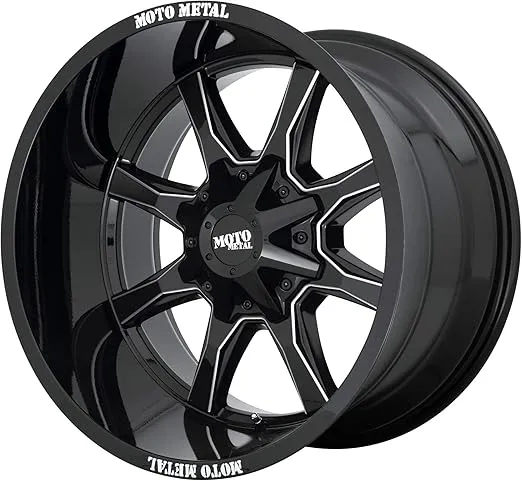 MOTO METAL MO970 Gloss Black with Milled Spoke Lip Wheel with Aluminum (20 x 12. inches /5 x 127 mm, -44 mm Offset)
