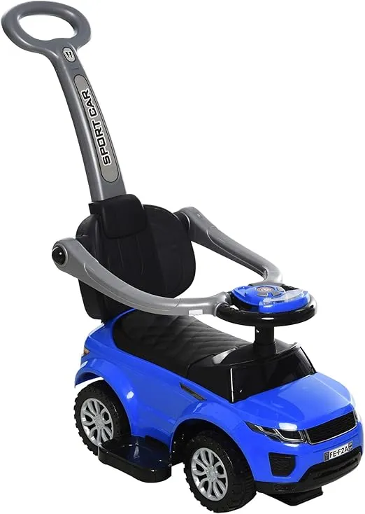 Aosom 2 in 1 Push Cars for Toddlers Kid Ride on Push Car Stroller Sliding Car with Horn Music Light Function Secure Bar Ride on Toy for Boy Girl 1-3 Years Old Blue