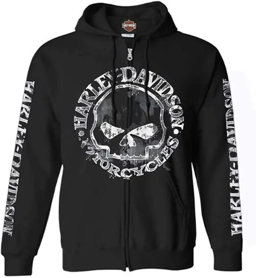 Harley-Davidson Men's Zippered Sweatshirt Jacket, Willie G Skull, Black 30296647