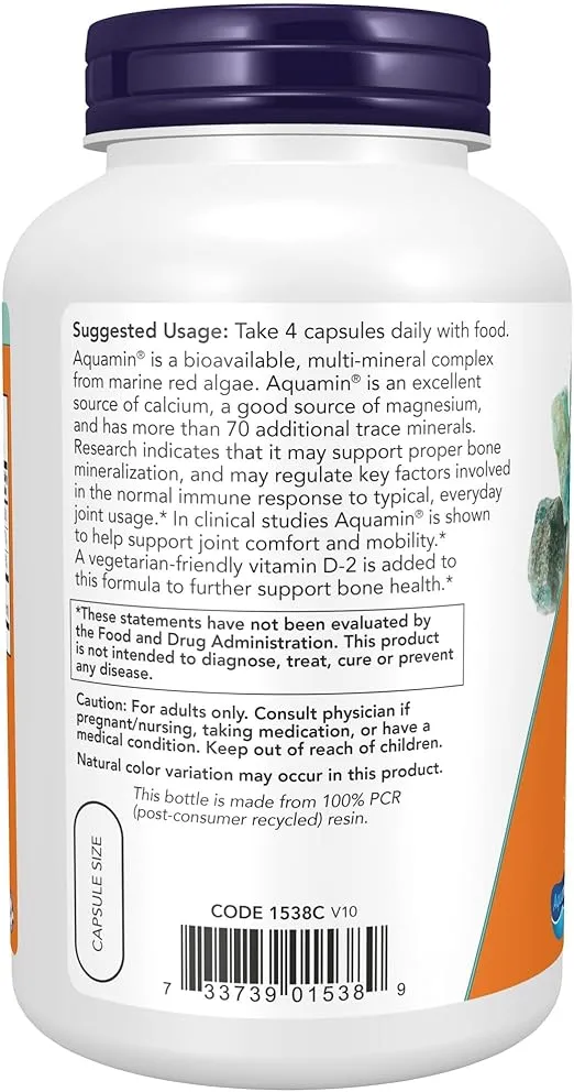 NOW Foods Supplements, Red Mineral Algae Plus Vitamin D-2, Joint Health*, 180 Veg Capsules
