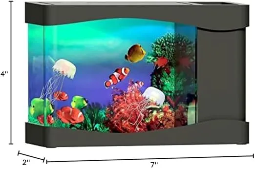 Playlearn Mini Jellyfish Aquarium Artificial Fish Tank with Moving Fish – USB/Battery Powered – Fake Aquarium Toy Fish Tank with 2 Fake Jellyfish