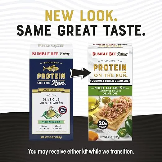 Bumble Bee Prime Protein on the Run Tuna Snack Kit - Gourmet Tuna Marinated in Olive Oil & Mild Jalapeno with Crackers and Serving Utensil - 20g of Protein Per Serving