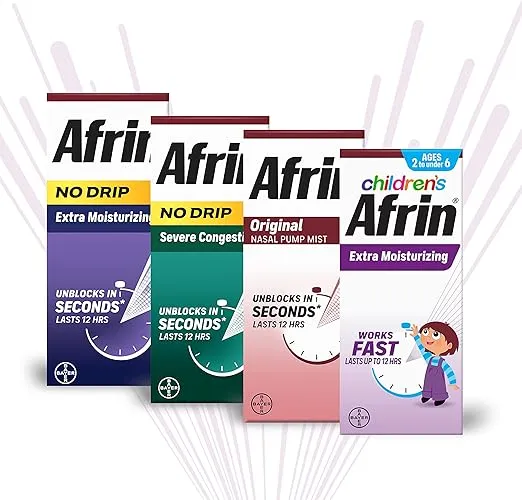 Afrin Childrens, Extra Moisturizing Stuffy Kids Nasal Spray Pump Mist, Up to 12 Hour Nasal Congestion Relief for Cold or Allergy Symptoms, for Children Ages 2-6 - Twin Pack, 30 mL