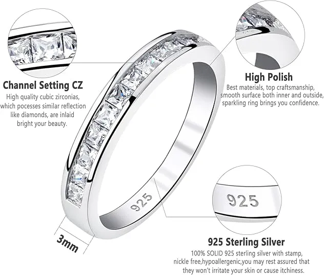 Newshe Jewellery Wedding Bands Eternity Rings for Women AAAAA Cubic Zirconia Princess 925 Sterling Silver Size 5-10