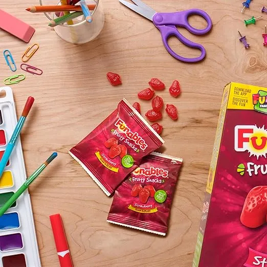 Funables Fruit Snacks, Strawberry Fruit Flavored Snacks, 0.8 Ounce Pouches (22 Count)