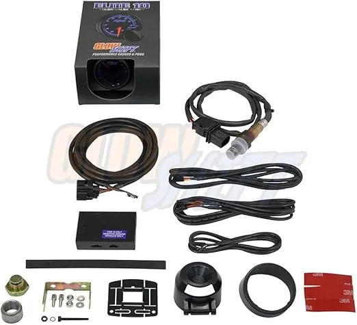 GlowShift Elite 10 Color Wideband Air/Fuel Ratio AFR Gauge Kit - Includes Oxygen Sensor, Data Logging Output & Weld-in Bung - Black Dial - Tinted Lens - Peak Recall - 2-1/16" 52mm