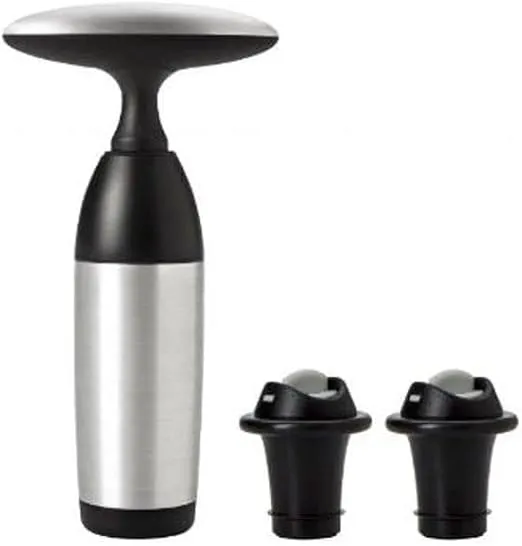 OXO Vacuum Wine Preserver with 2 Stoppers - Black