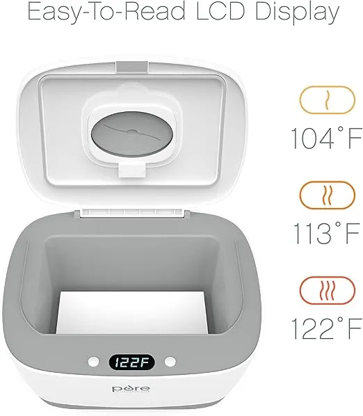 PureBaby™ Wipe Warmer with Digital Display - Easy-Feed Dispenser with 3 Heat Settings, LCD Display, 80 Wipe Capacity, Naturally Steam Heated for Comfort and Safety for Baby