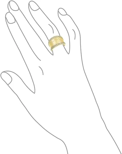 Bling Jewelry Personalized Modern Geometric Boho Style Criss Cross CZ Accent Band Fashion Statement Brushed Hammered Matte Finish Wide Band Ring For Women Yellow 14K Gold Plated Brass Customizable