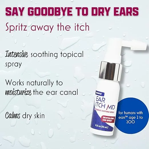 eosera® Ear Itch MD® for Dry, Itchy Ears | Intensive Soothing Spray | Age 2+ Moisturizing Formula with Vitamin E | Allergies, Eczema, Dermatitis, Psoriasis, Perimenopause, Menopause, Hearing Aids