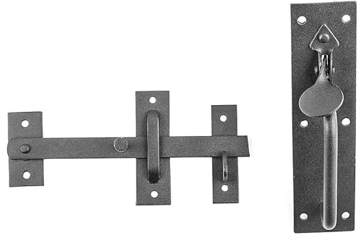Renovators Supply Manufacturing Gate Latch Lock 8 in. Black Wrought Thumb Latch for Cabinet Doors and Gates with Mounting Hardware