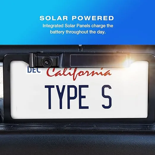Type S True Wireless Solar Powered Backup Camera, 1080p FHD, App View Monitor, Universal Compatibility for Cars, Trucks, RVs, IP67 Waterproof, Parking Grid Lines, Front or Rear Mounting, Easy Install