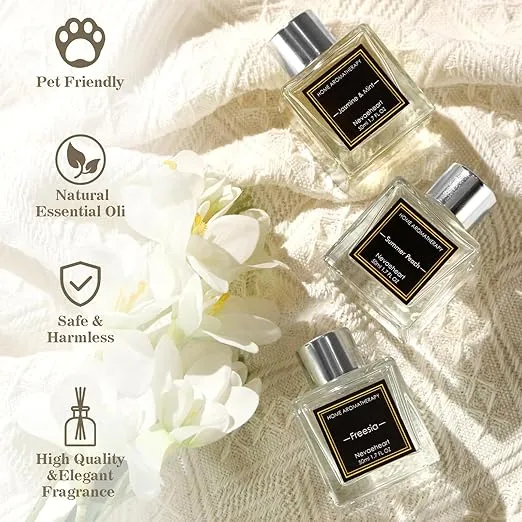 NEVAEHEART Reed Diffuser Set,Gardenia/Freesia/Jasmine & Mint Reed Diffuser Gifts for Women,1.7OZ x 3Packs Reed Diffuser with Sticks, Home Fragrance Reed Diffuser for Home Shelf Decor