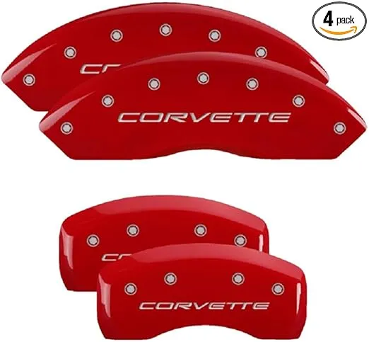 MGP Caliper Covers - Brake Caliper Covers 1997-2004 Chevrolet Corvette - C5 - Front and Rear Set - Corvette C5 Logo - Red