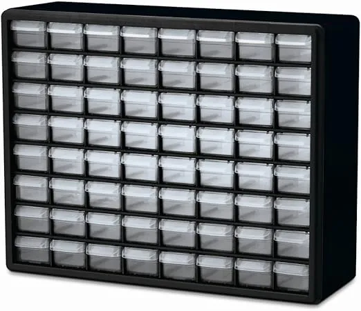 Akro-Mils 10764 64-Drawer Plastic Drawer Storage Cabinet for Garage Organization, Bead Organizer, Lego Storage, Teacher Toolbox, Makeup Organizer, and More, 20-Inch W x 6-Inch D x 16-Inch H, Black